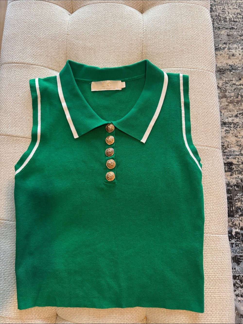 Girls' Green Sleeveless Polo Tank with Gold Button Detail